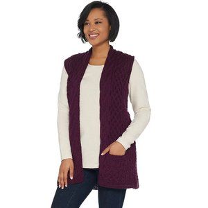Kilronan Merino Wool Open Front Vest with Pockets - Berry (Sz XSmall) a275983